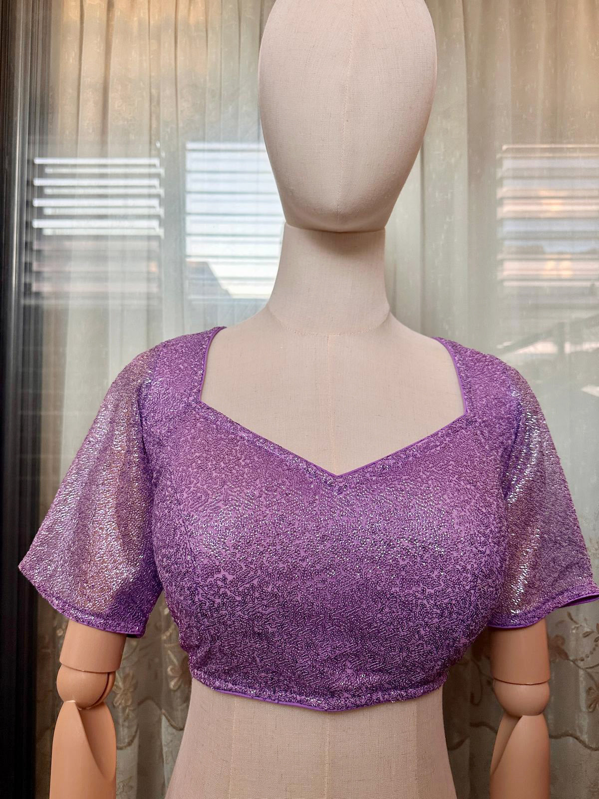 Boutique Designer Party Wear Blouse-Purple 42-44